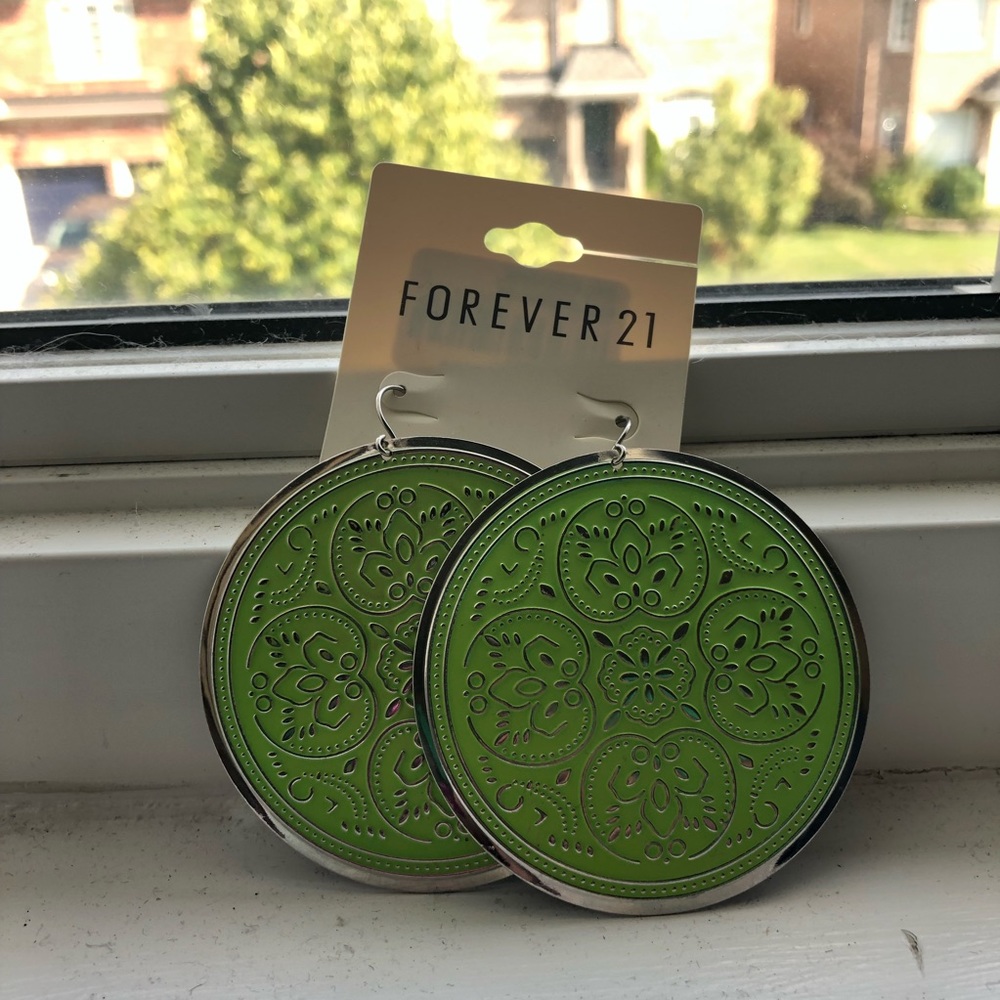 Large round neon green earrings